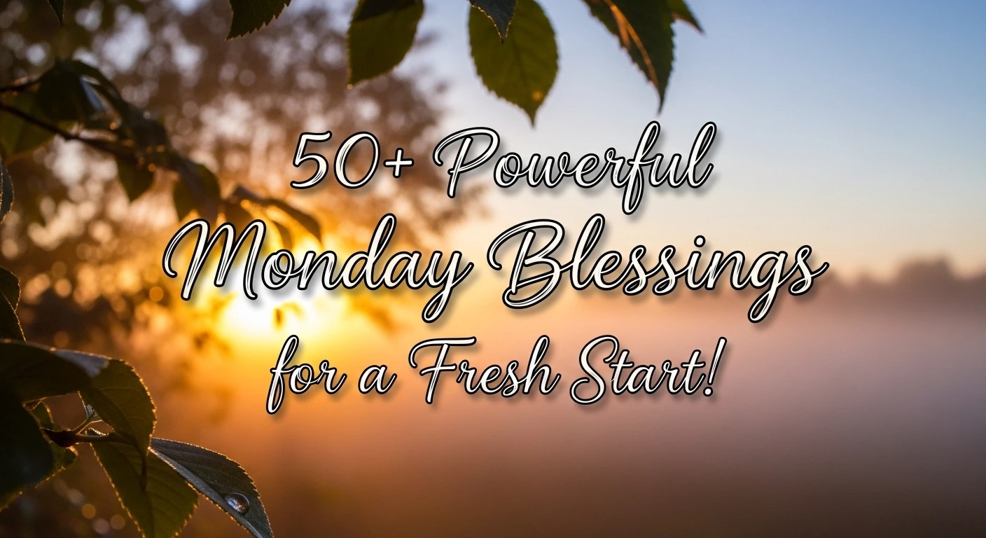 "50+ Powerful Monday Blessings for fresh start with sunrise, green leaves and golden light"