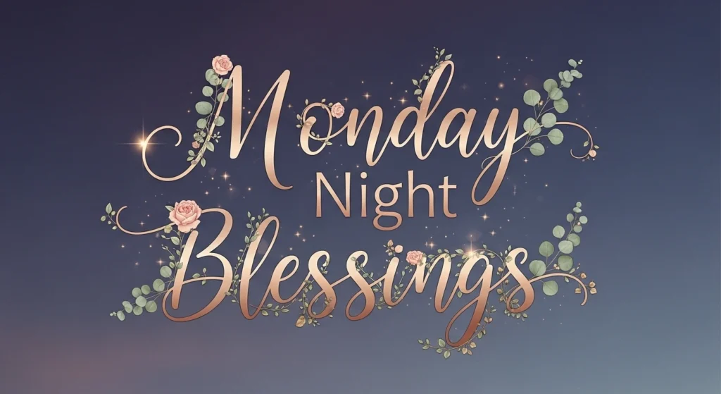 "Monday Night Blessings with pink roses, eucalyptus leaves and golden sparkles"
